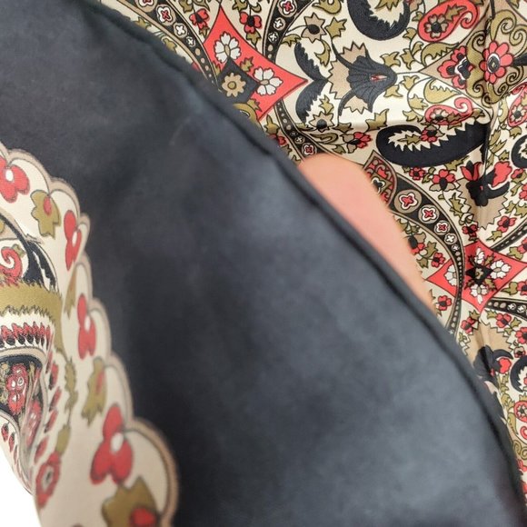 Vintage Silk Scarf Square  Black Tan Paisley 31" Square Twill Hand Rolled - Picture 5 of 11